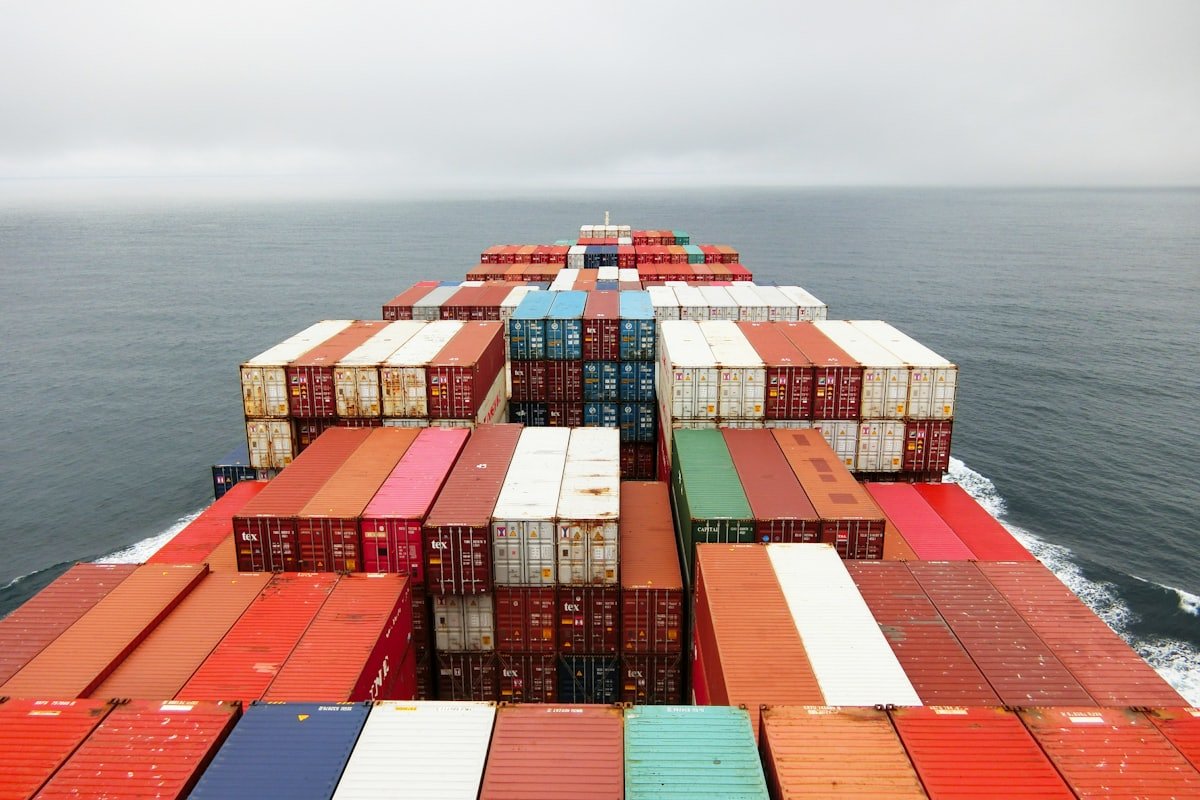 Containers stacked on a vessel at sea