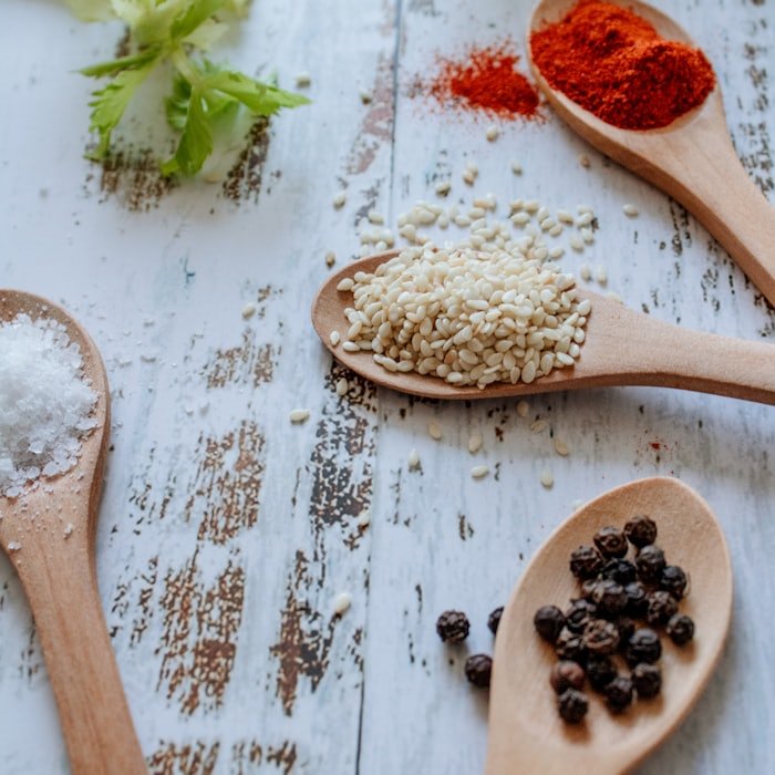 Salt, sesame, chilli and pepper prepared for pressing